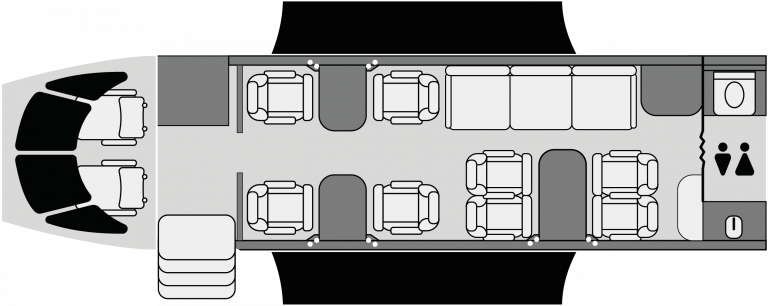 Cabina del Challenger 605 con distribución premium para viajes ejecutivos México-USA