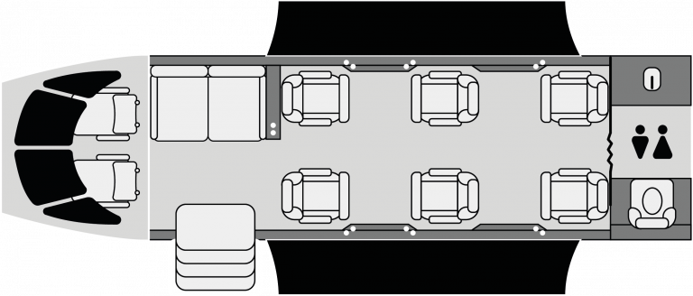Plano del Citation CJ4 con diseño interior para vuelos ejecutivos eficientes