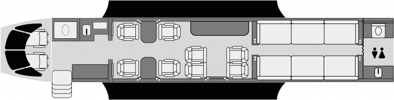 Diseño interior del Falcon 900 con capacidad para vuelos corporativos Villaa Jets