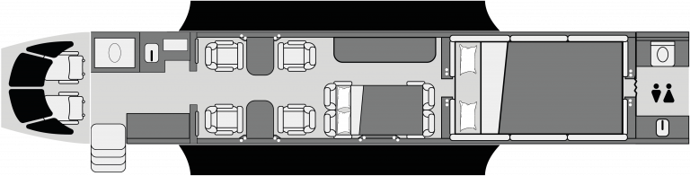 Diseño interior del Falcon 900 con capacidad para vuelos corporativos Villaa Jets