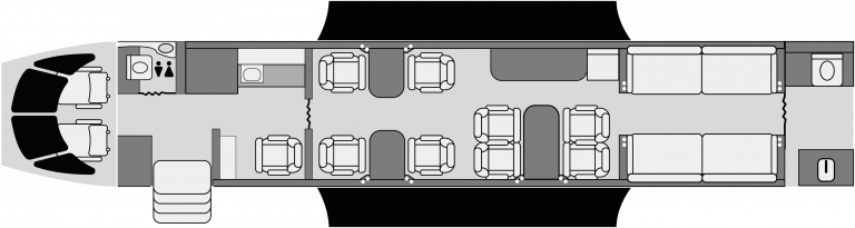 Cabina del G550 con configuración ejecutiva para vuelos privados