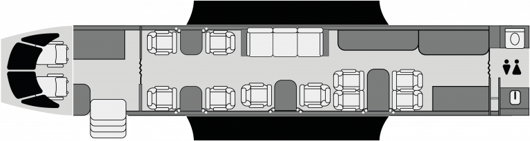 Distribución de cabina del Gulfstream IV para vuelos ejecutivos
