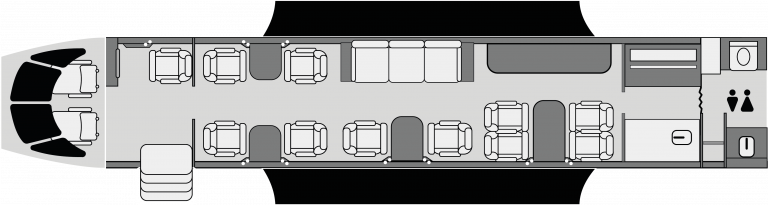 Plano interior del Gulfstream V para vuelos ejecutivos entre México y USA