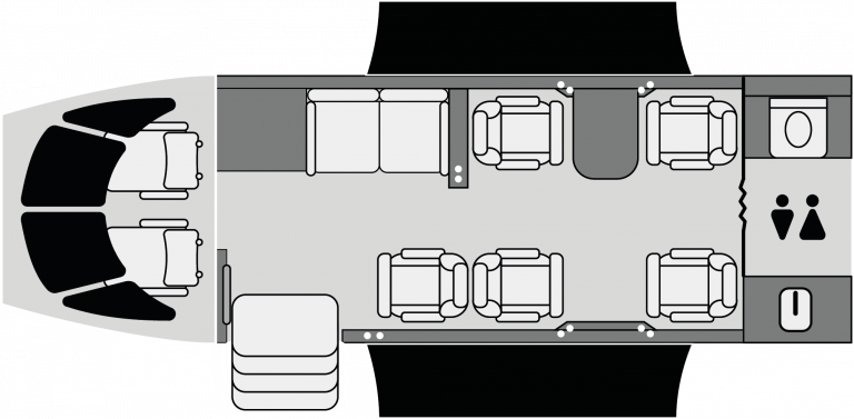 Plano del Learjet 60 con cabina ejecutiva de alto nivel