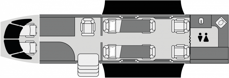 Plano interior del Citation Latitude con cabina amplia y cómoda para vuelos ejecutivos