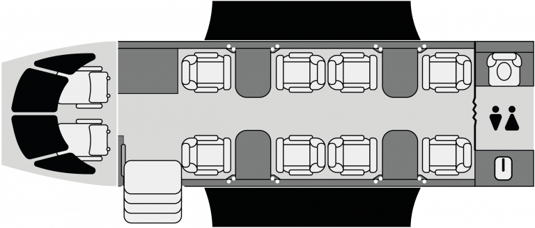 Plano interior del Learjet 45XR con cabina amplia y cómoda