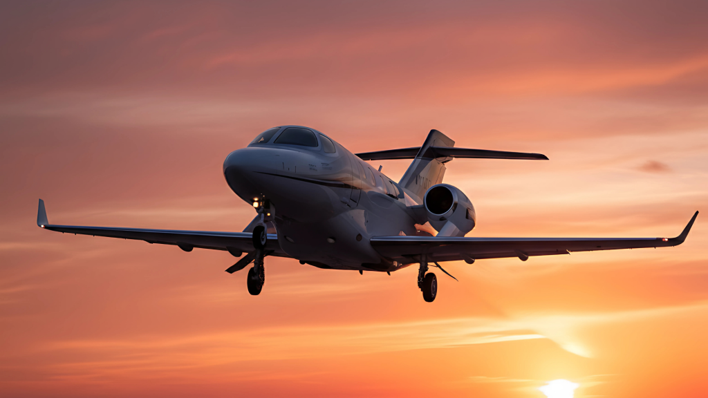 Honda Jet Elite II despegando al atardecer – jet privado de lujo Villaa Jets