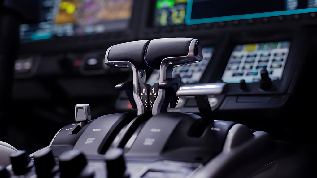 Controles de potencia del Honda Jet Elite II con FADEC y aviónica avanzada.